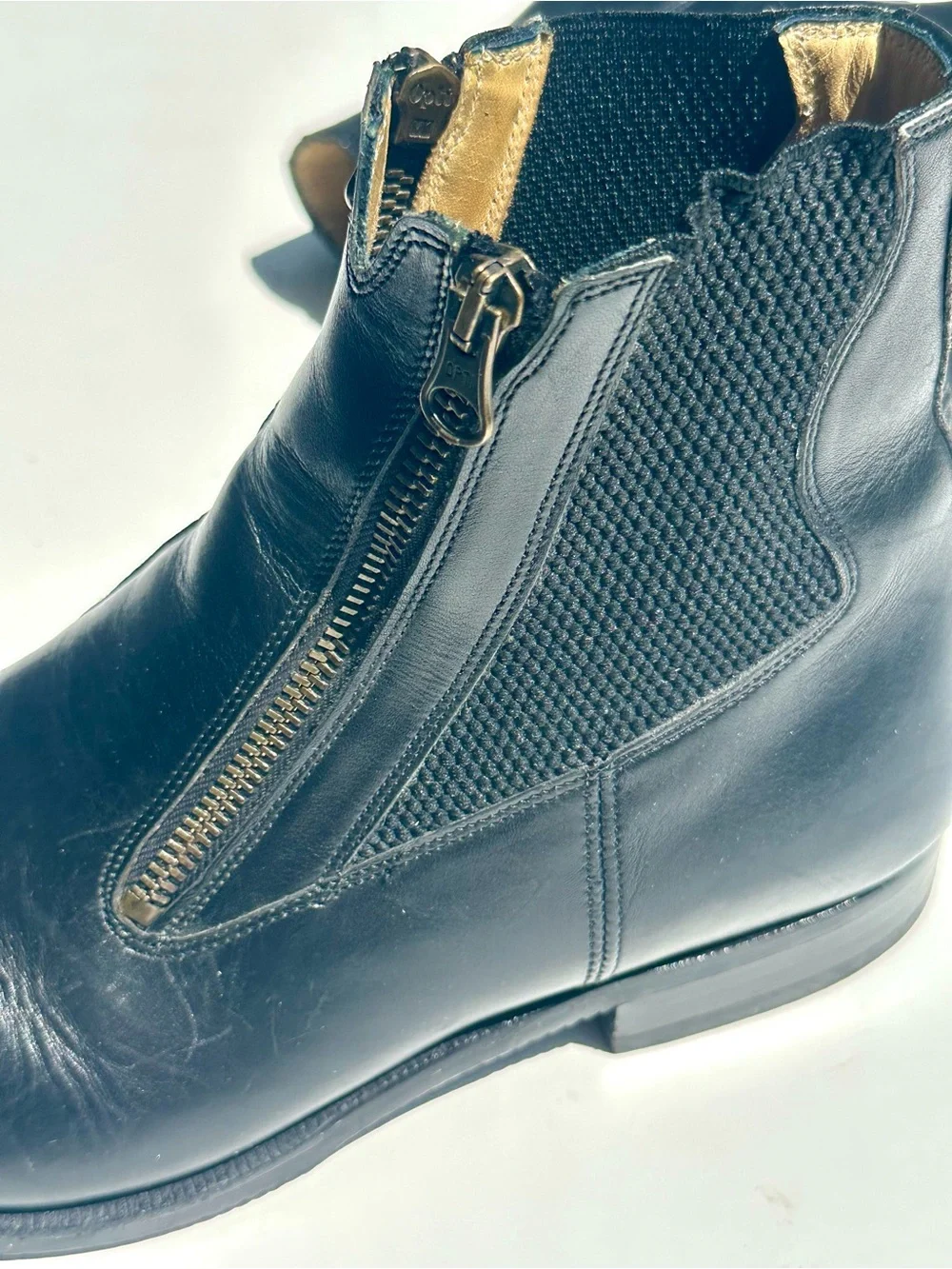 Tucci EZ Short Boots Double Zipper Stretch Panel Leather Black Riding Paddock 43